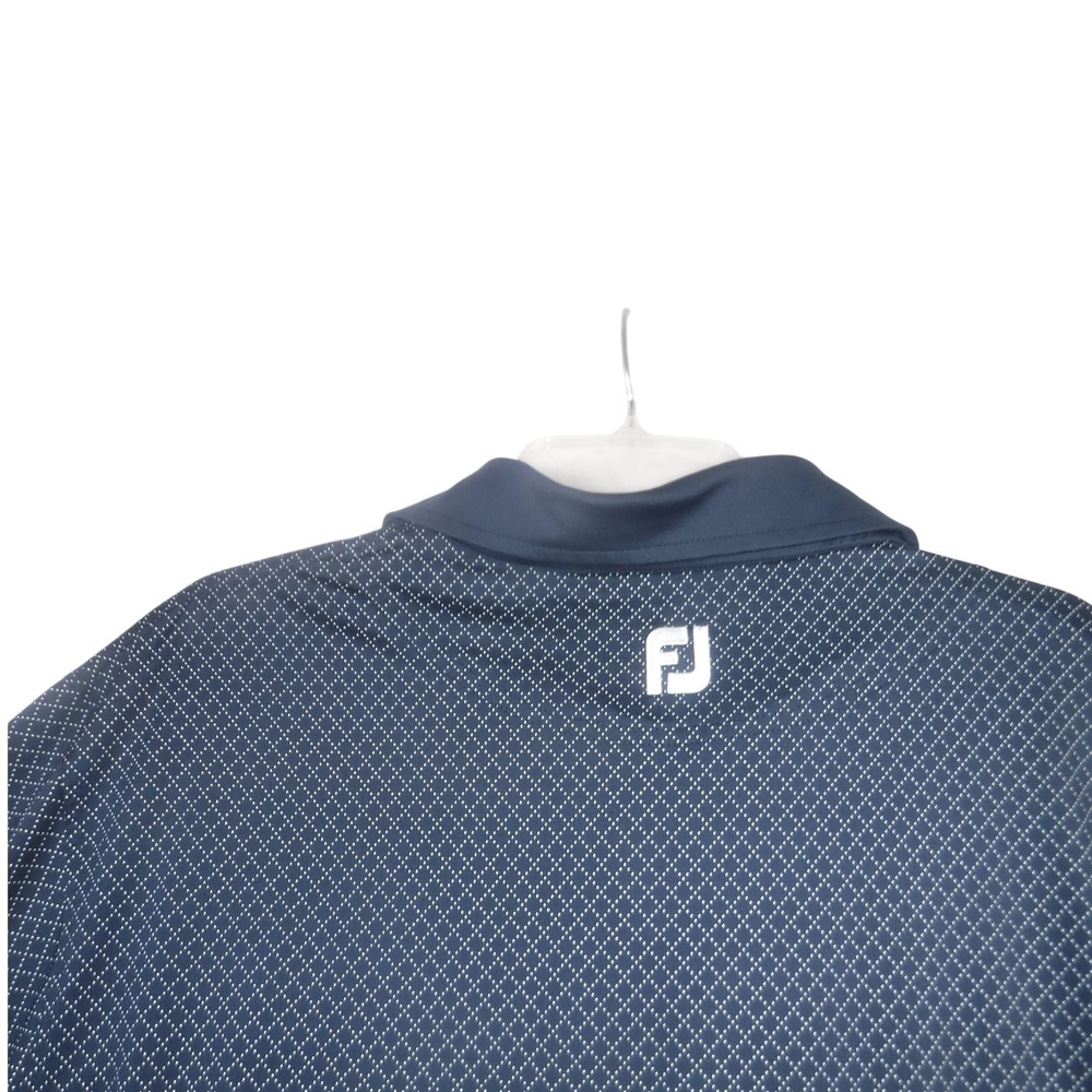 FootJoy Men 2XL Navy Blue White Diamond Print ProDry Performance Golf Polo Shirt - Picture 5 of 7